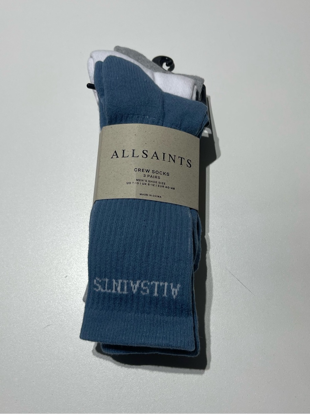 Allsaints crew socks Pack of Three NWT cotton polyester blue gray white